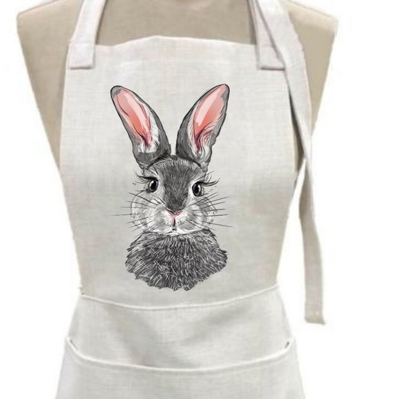 Easter Ruffled Apron, Easter Bunny, Cooking, Baking, Gardening, Linen Poly Blend - Picture 2 of 4